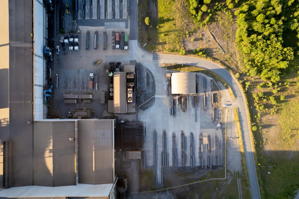 a street with buildings and trees